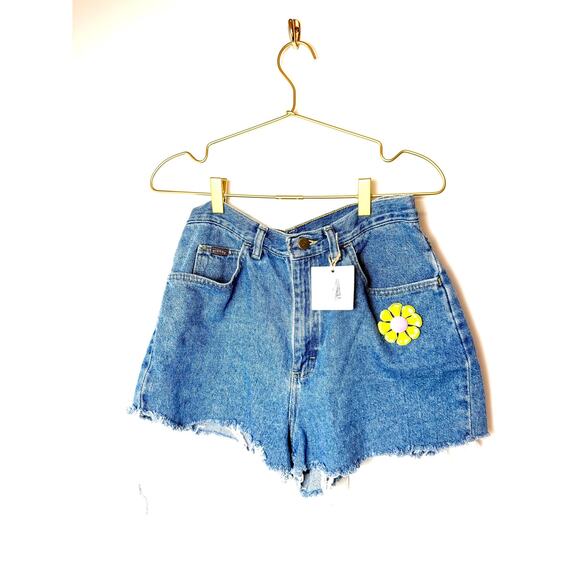 Vintage Rider Denim Jean Shorts with Brooch - Picture 1 of 10